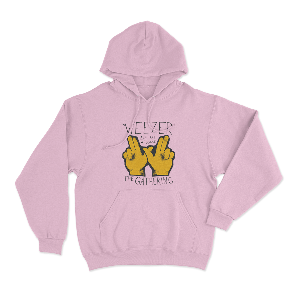 Weezer All Are Welcome Hands Unisex Hoodie Pink Weezer All Are Welcome Hands Unisex Hoodie Pink