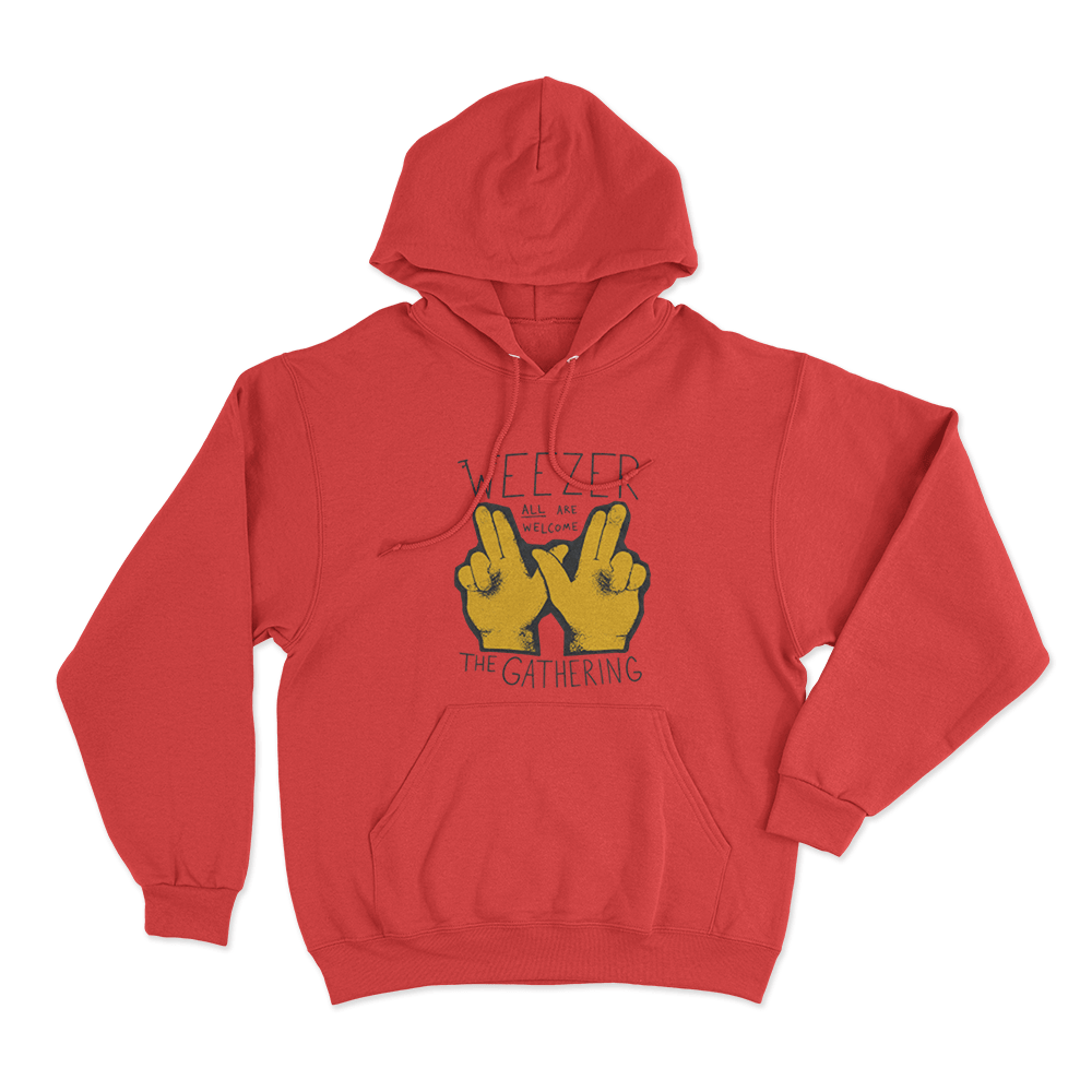 Weezer All Are Welcome Hands Unisex Hoodie Red Weezer All Are Welcome Hands Unisex Hoodie Red