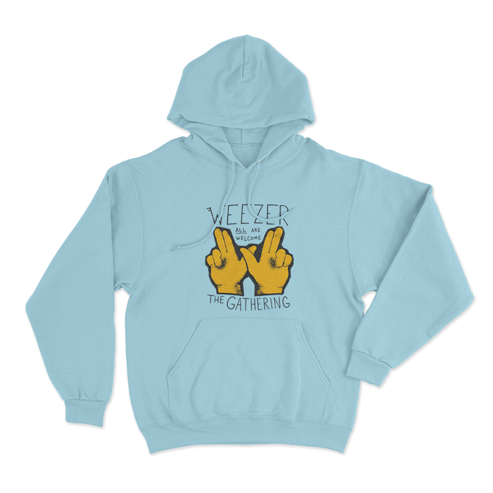 Weezer All Are Welcome Hands Unisex Hoodie Sky Blue Weezer All Are Welcome Hands Unisex Hoodie Sky Blue