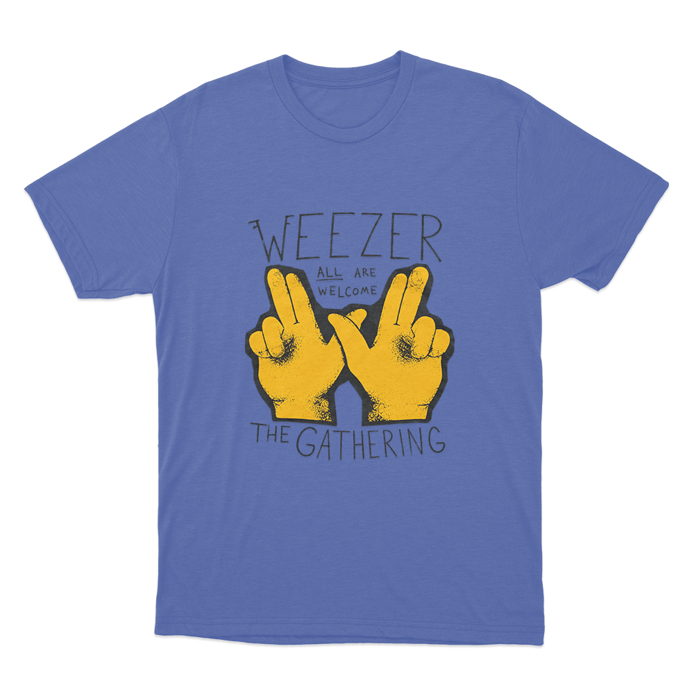 Weezer All Are Welcome Hands Unisex T Shirt Blue Weezer All Are Welcome Hands Unisex T Shirt Blue