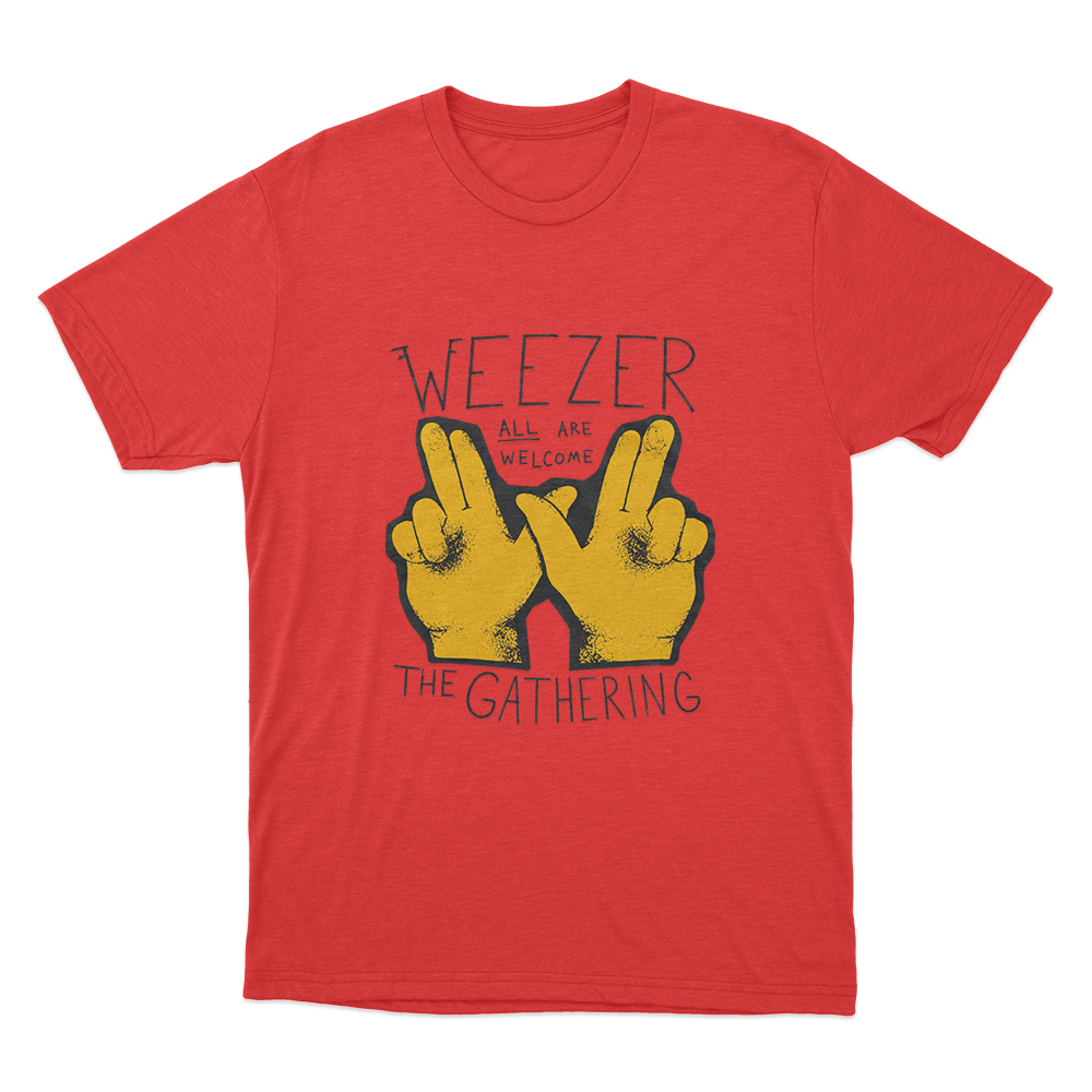Weezer All Are Welcome Hands Unisex T Shirt Red Weezer All Are Welcome Hands Unisex T Shirt Red