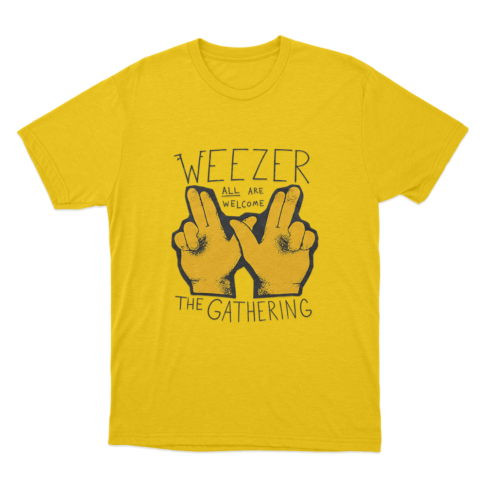 Weezer All Are Welcome Hands Unisex T Shirt Yellow Weezer All Are Welcome Hands Unisex T Shirt Yellow